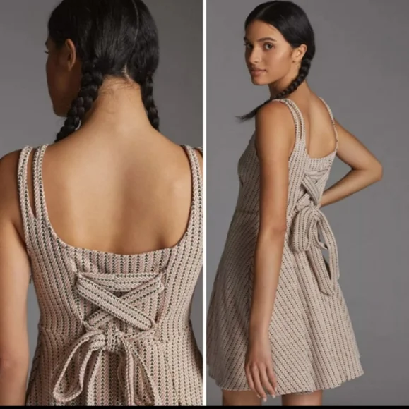 Anthropologie Maeve Jacquard pink Mini midi Dress sleeveless Medium - Picture 2 of 5